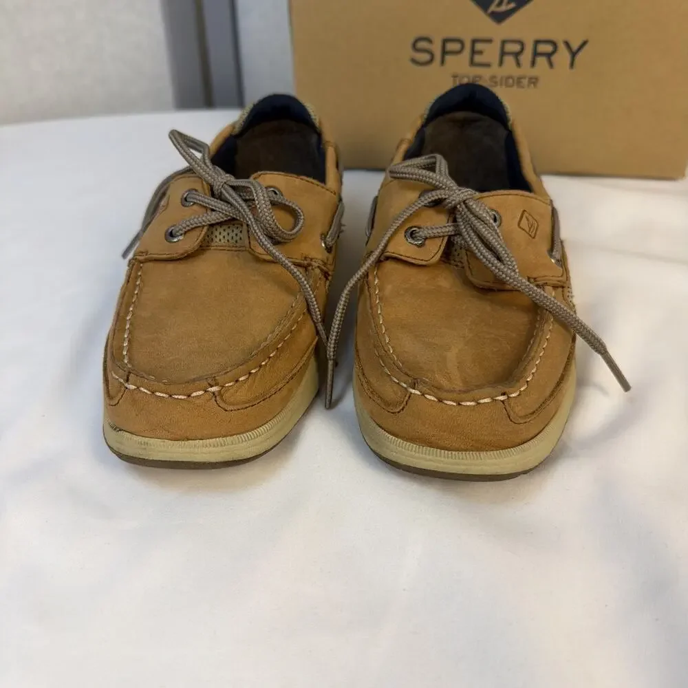 Preppy Sperry Top-Sider Lanyard Boys Leather Boat Shoes Size 2M - With Box